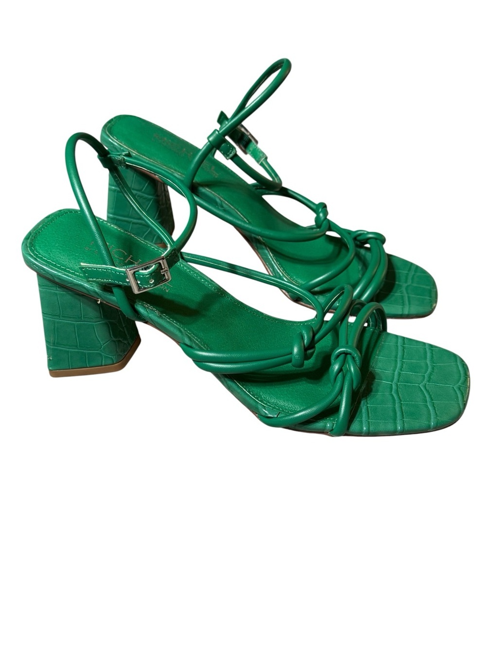 MICHAEL Michael Kors Green Strappy Croc Embossed Block Heel Sandal Size 9